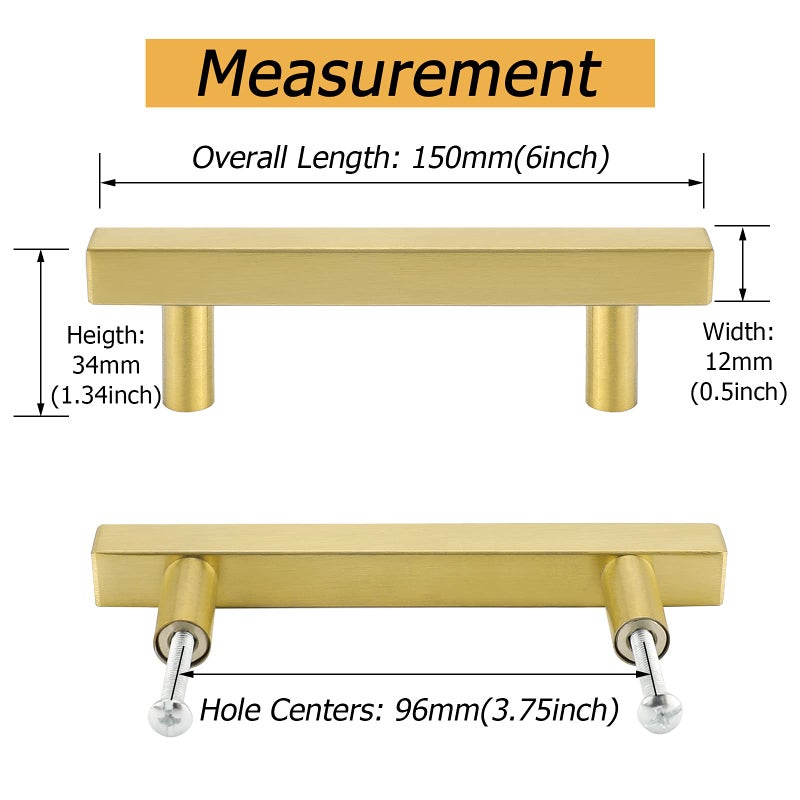 Goldenwarm 15 Pack Gold Cabinet Handles 3-3/4"(96mm) Brushed Brass Cabinet Pulls T Bar Drawer Pulls for Kitchen Cupboard & Drawer Hardware - Image 2